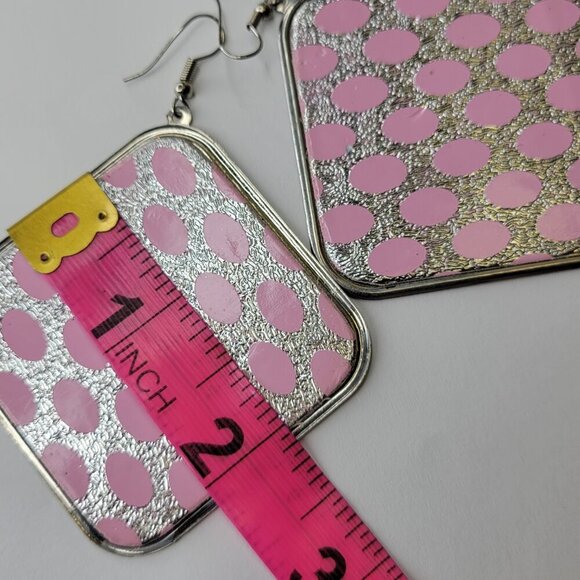 Pink and Silver Square Hook Earrings - Picture 3 of 5
